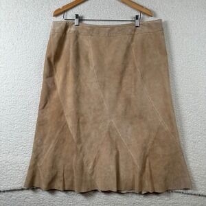 Context Suede Leather Skirt Women Midi Flare 20W Tan Boho Western Cowgirl Earthy